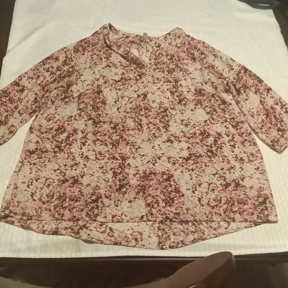 Philosophy Women's Floral Print Shirt Plus Size 1X 3/4 Sleeve Blouse Boho Tunic